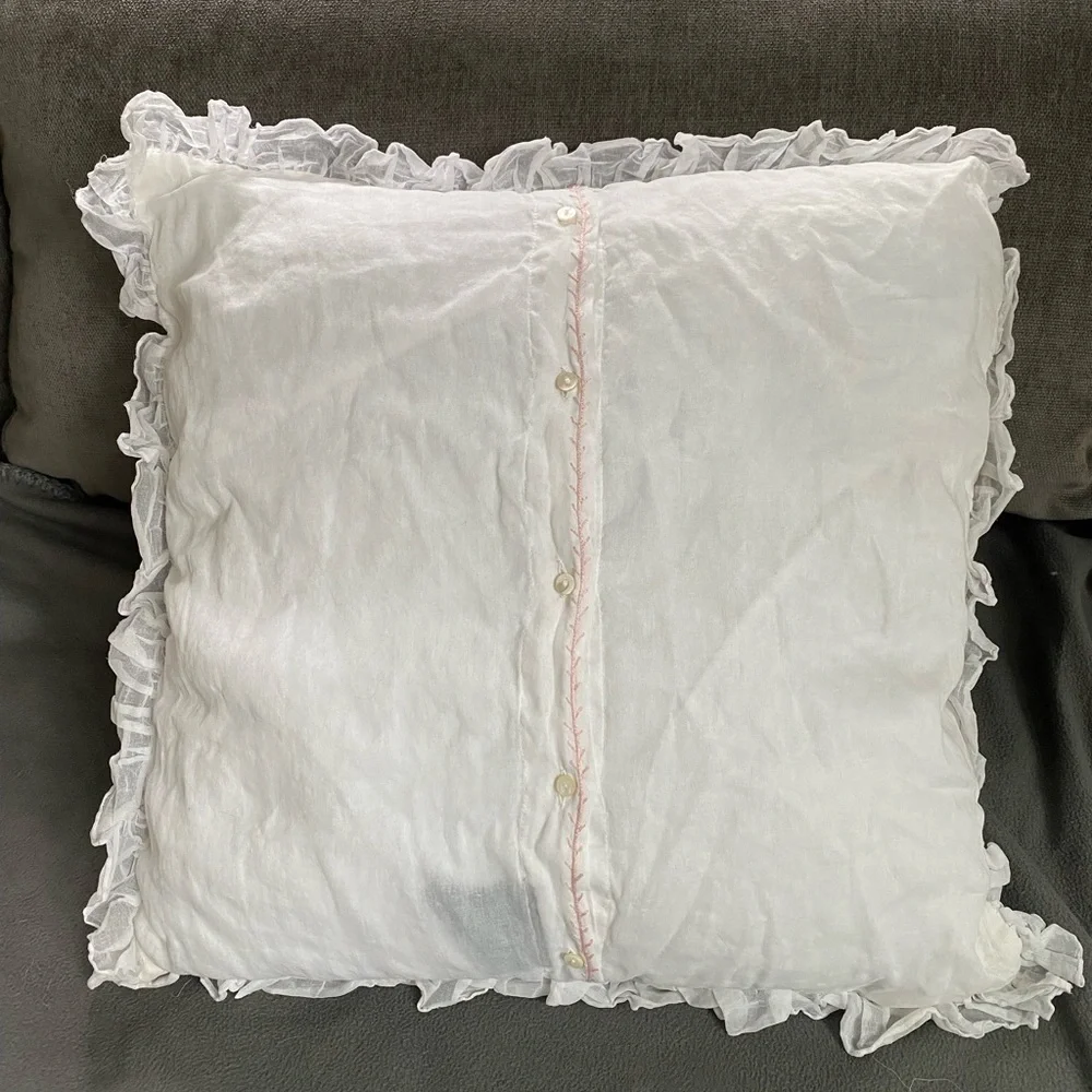 Lauren Ralph Lauren embroidered appliqué, pink rose, cotton, ruffled pillow